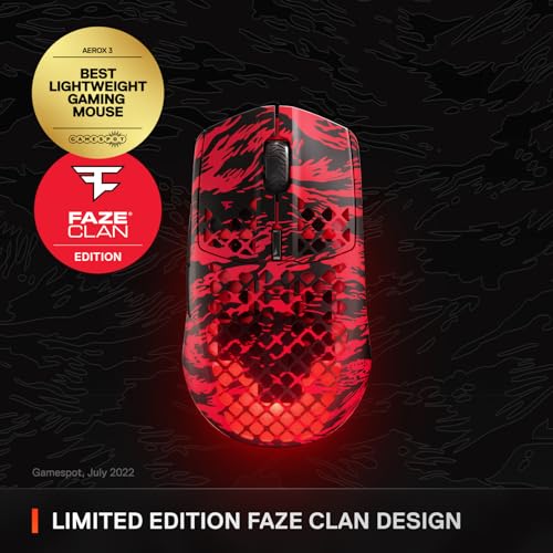 Aerox 3 Wireless: Faze Clan Edition  Holey Rgb Gaming Mouse  18K Dpi Truemove Air Optical Sensor  Ultra-Lightweight Water Resistant Design
