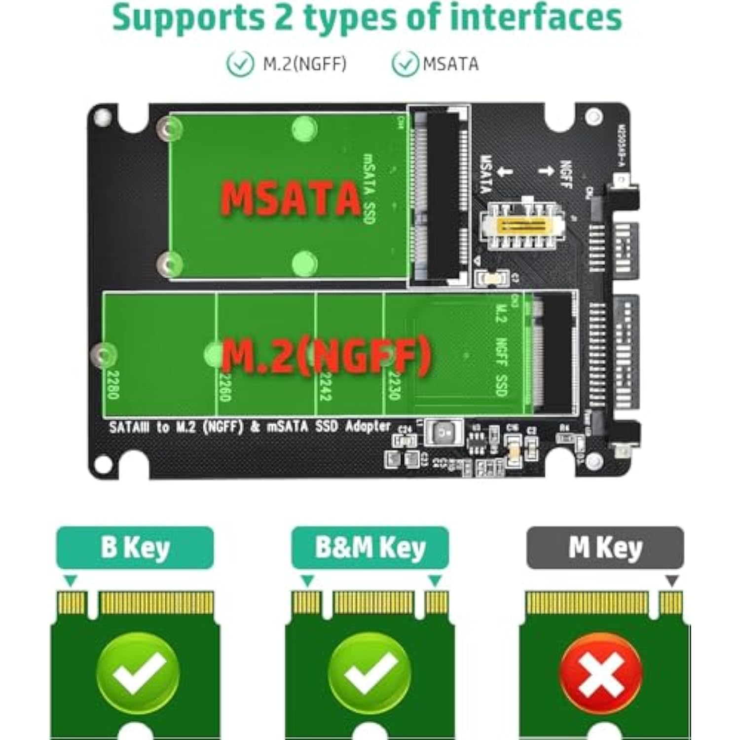 M.2 Ngff To Sata Adapter Msata And B Key/B&M Key M.2 Ngff Sdd To 2.5" Sata Iii