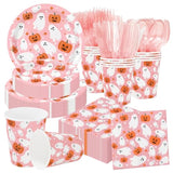 Halloween Tableware Set Ghost Pumpkin Disposable Plates Napkins Cups Cutlery Serves 25