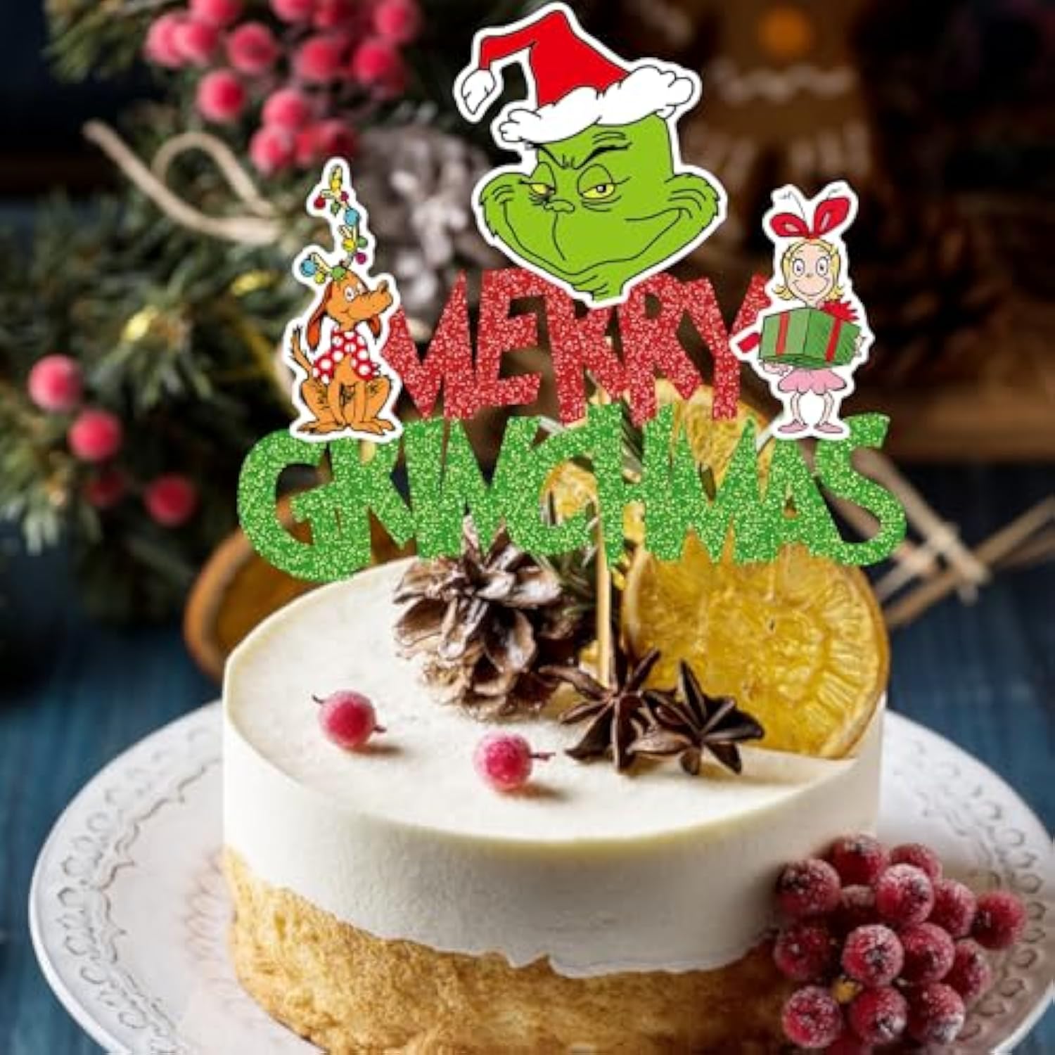Merry Christmas Cake Topper Christmas Birthday Decorations Whoville Decorations Party Supplies