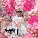 Pink Balloons Arch Garland Kit, Different Sizes 18 12 10 5Inch Hot Pink Pastel Latex Metallic Confetti Heart Foil Balloon For Girls Women Wedding Engagement Birthday Party Decorations