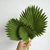 4 Bundles Artificial Palm Leaves Plants Single Stem Fan Leaf Plant Tropical Palm Green Leaves Plant Fake Palm Plants Stems Leaf For Home Garden Hawaiian Party Jungle Party Decoration