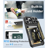 iPhone 16 Pro Max Wallet Case, Card Holder, Slide Lens Cover, Military Protection