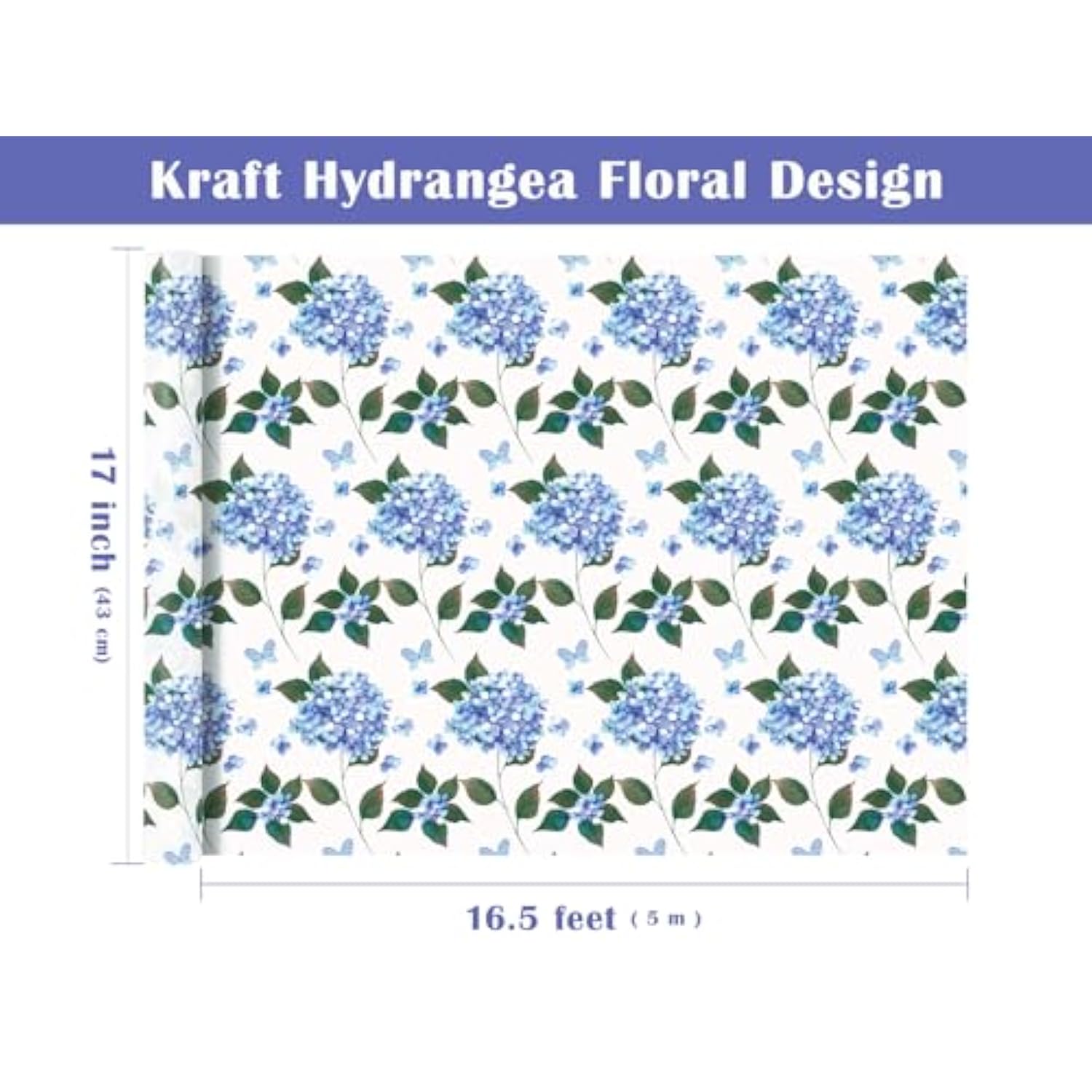 Kraft Hydrangea Wrapping Paper Roll - 17"x16.5', Floral Gift Wrap for Events