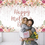 Rose Gold Happy Mother'S Day Backdrop Floral Glitter Dots Thanks Mom Background Mother'S Day Party Decorations Banner Photo Studio Props (7X5Ft)