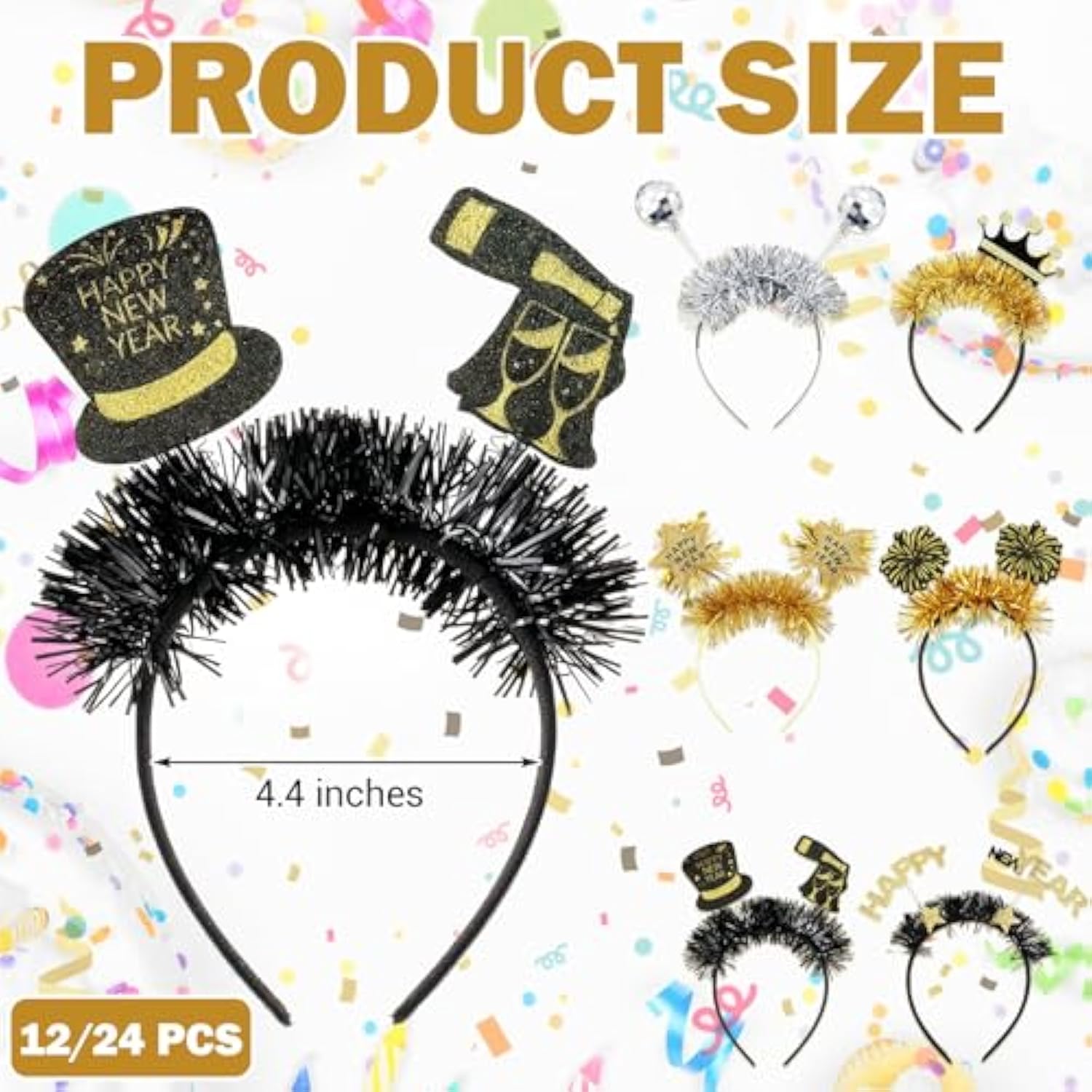 24pcs Happy New Year Glitter Headbands 2026 Party Favors & Photo Props