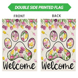 Welcome Dog Paw Tulips Spring Large House Flag Burlap 28X40 Inch Vertical Double Sided Outside Yard Holiday Outdoor Farmhouse Decoration