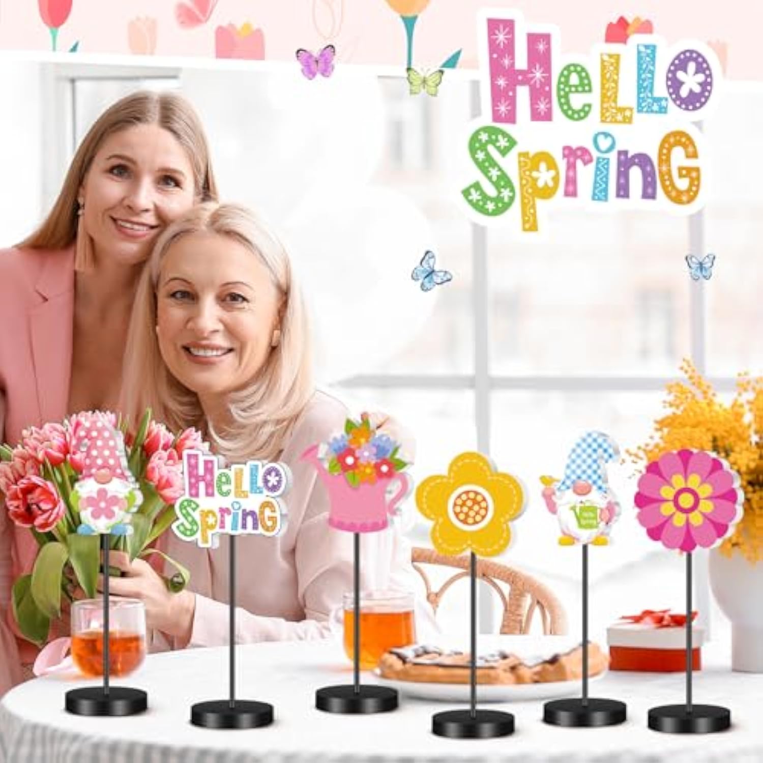 6 Pcs Spring Table Decor Spring Decoration For Table Centerpieces Wooden Standing Signs Tabletop Decor For Home Office Room Desk Party Supplies