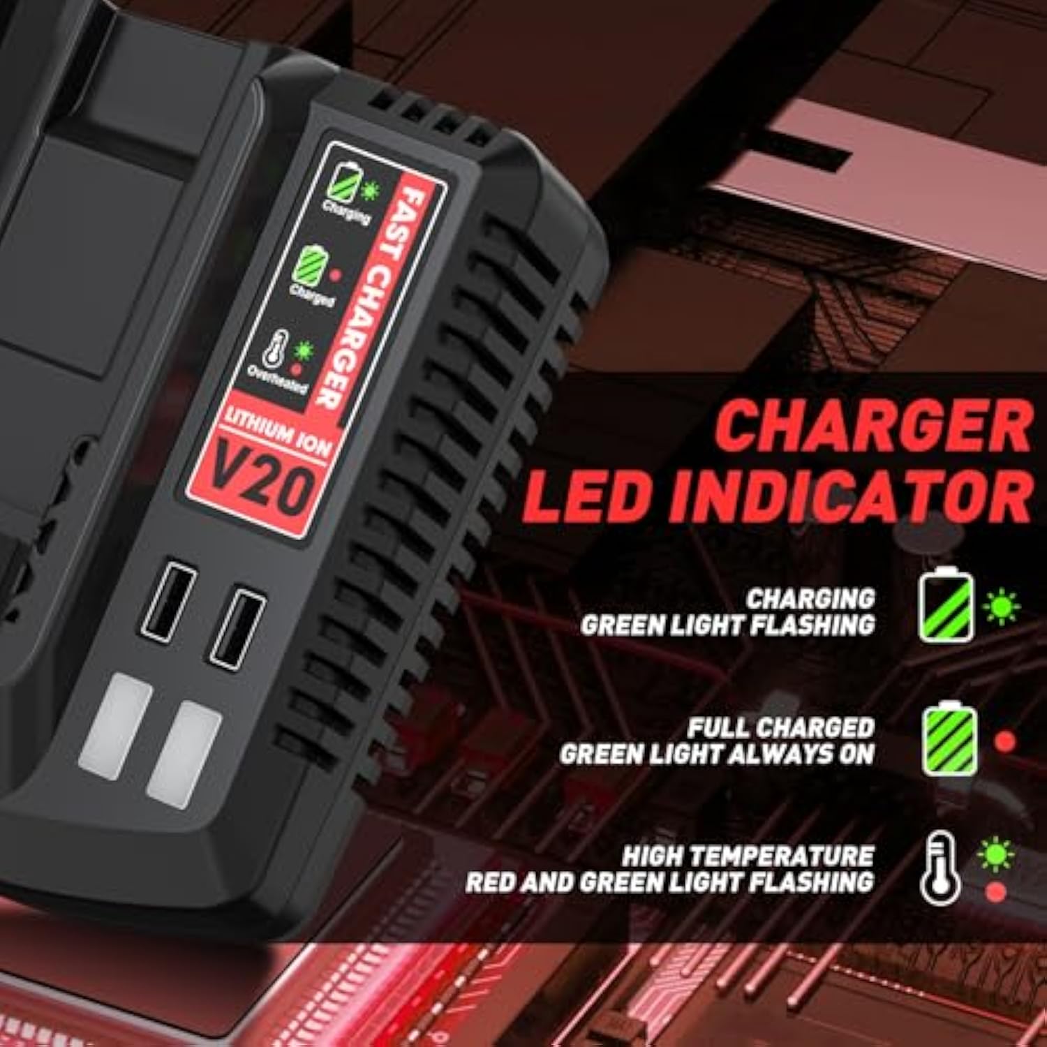 2-Pack 3.5Ah Battery and Charger Set for Craftsman 20V V20 Lithium Tools