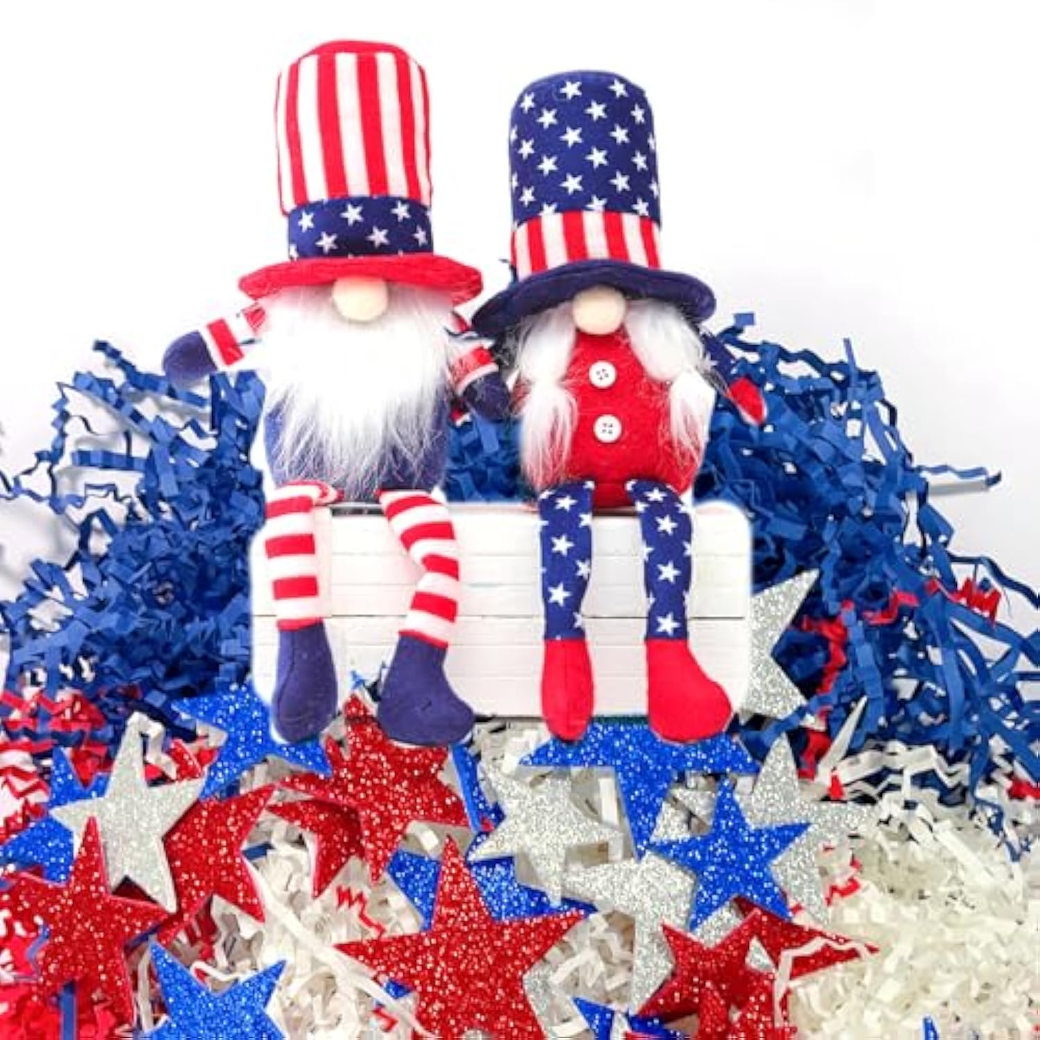 8.5 Oz / 240G Patriotic Grass Basket Filler Bulk, Red White Blue Crinkle Cut Paper Shred With Stars For Gift Box, Basket Filling For Diy Crafts, 4Th Of July Independence Day Memorial Party Decorations
