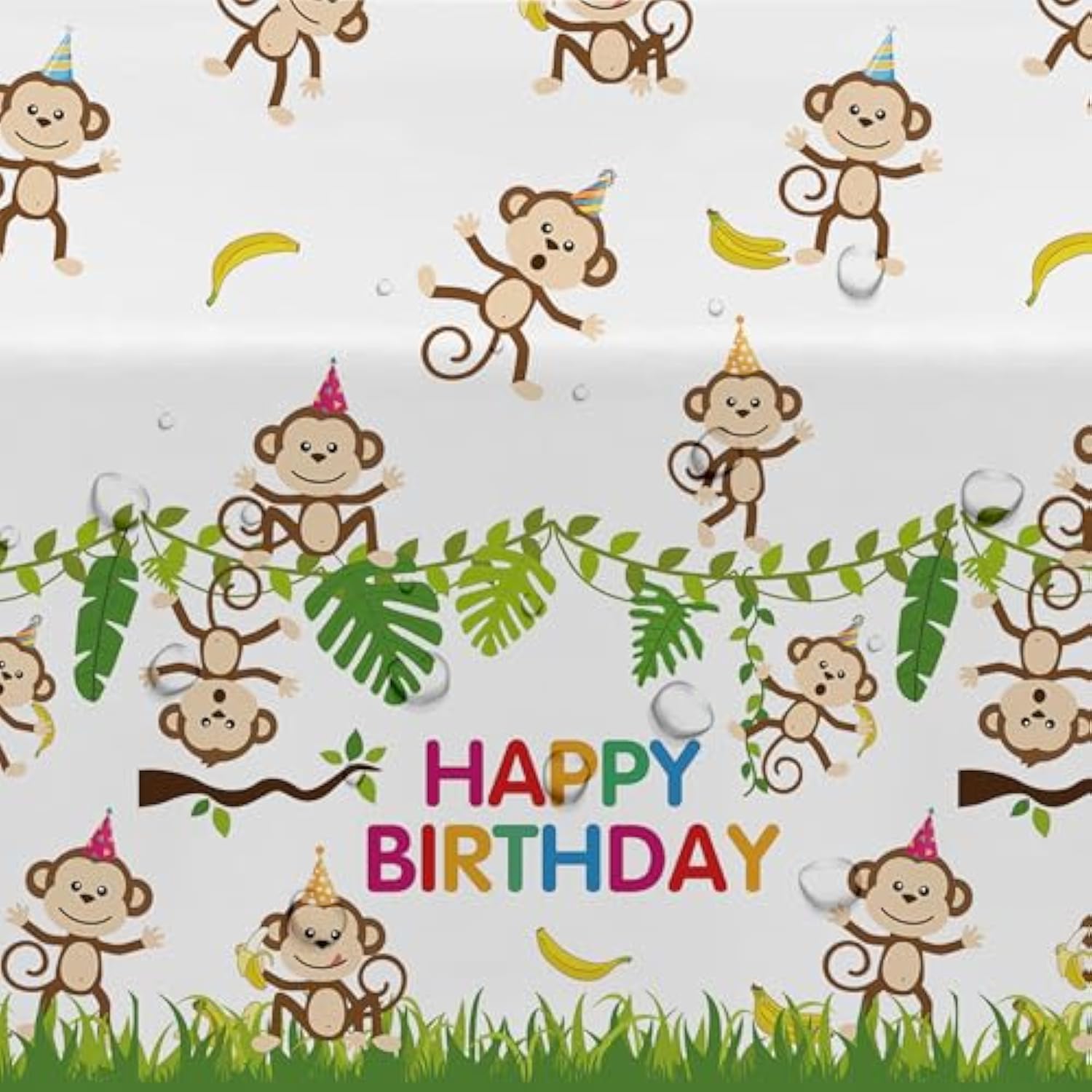 Monkey Birthday Decorations Tablecloth, 3 Pack Disposable Jungle Safari Wild Animal Theme Monkey Party Supplies Tablecover For Birthday Baby Shower, 86In X 55In