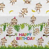 Monkey Birthday Decorations Tablecloth, 3 Pack Disposable Jungle Safari Wild Animal Theme Monkey Party Supplies Tablecover For Birthday Baby Shower, 86In X 55In
