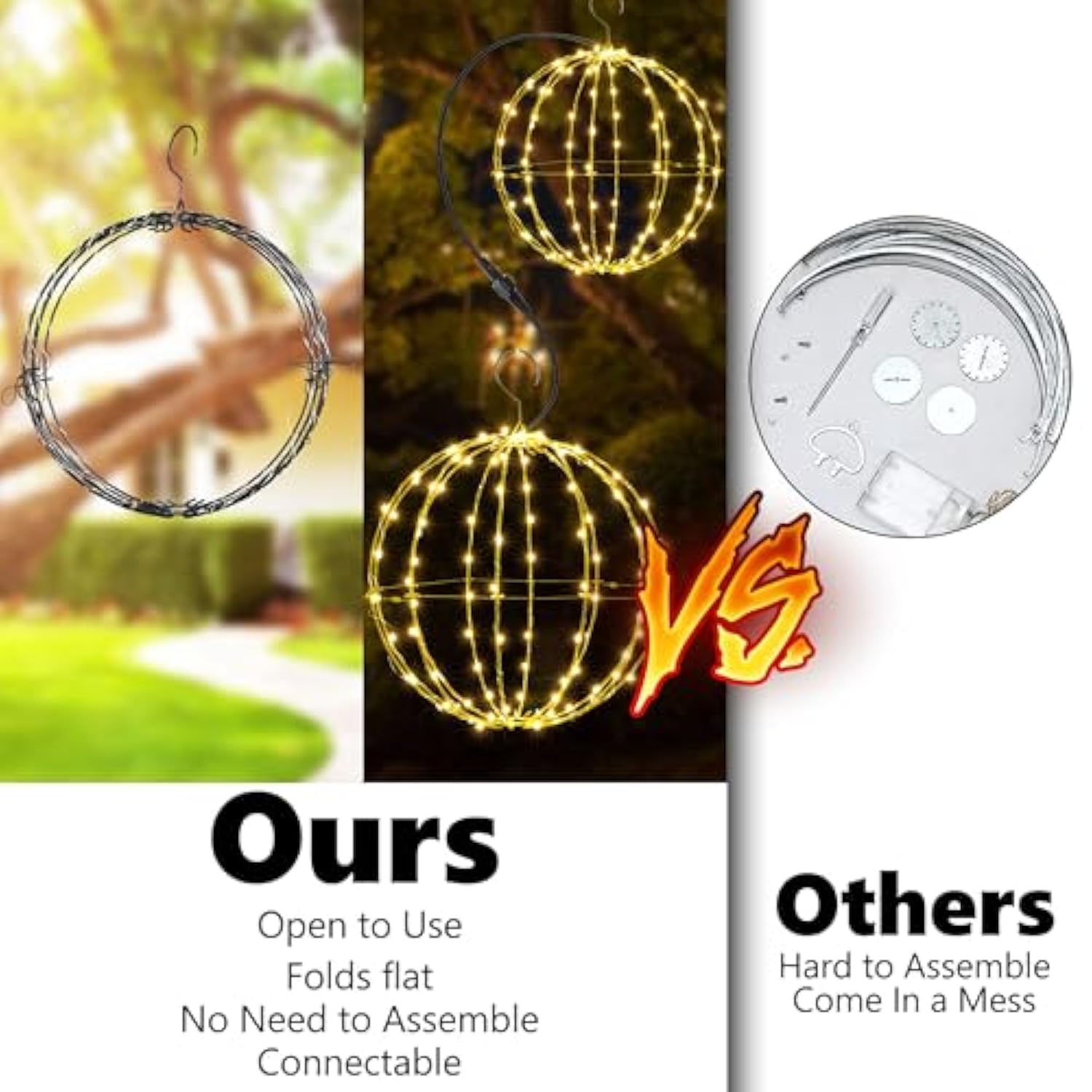 Set Of 2 Christmas Hanging Ball Lights - 2 Sizes Of Connectable Hanging Tree Globe Fairy Lights With 8 Lighting Modes,Timing Function Waterproof Indoor Outdoor (Warm White)