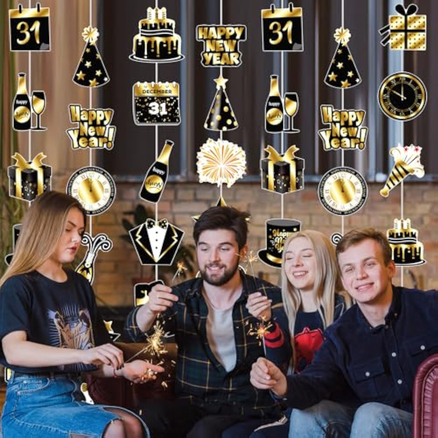 8pcs New Year 2026 Hanging Garlands Countdown Party Decorations for NYE