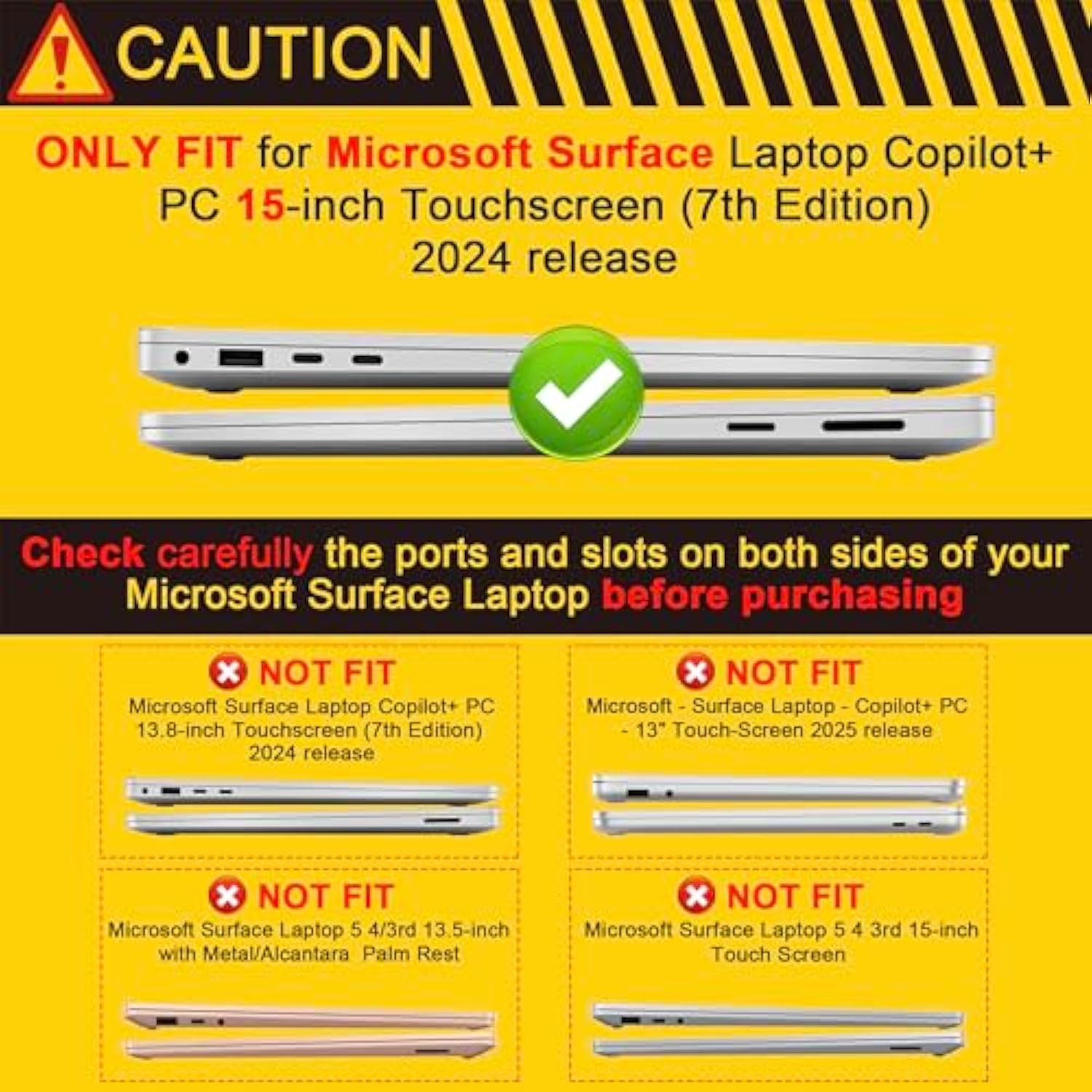Crystal Case For Microsoft Surface Laptop 15-Inch Touchscreen Copilot+ Pc 2024 (7Th Ed) Lightweight Durable Scratch-Resistant Easy Install, With Keyboard Cover & Screen Protector, Clear