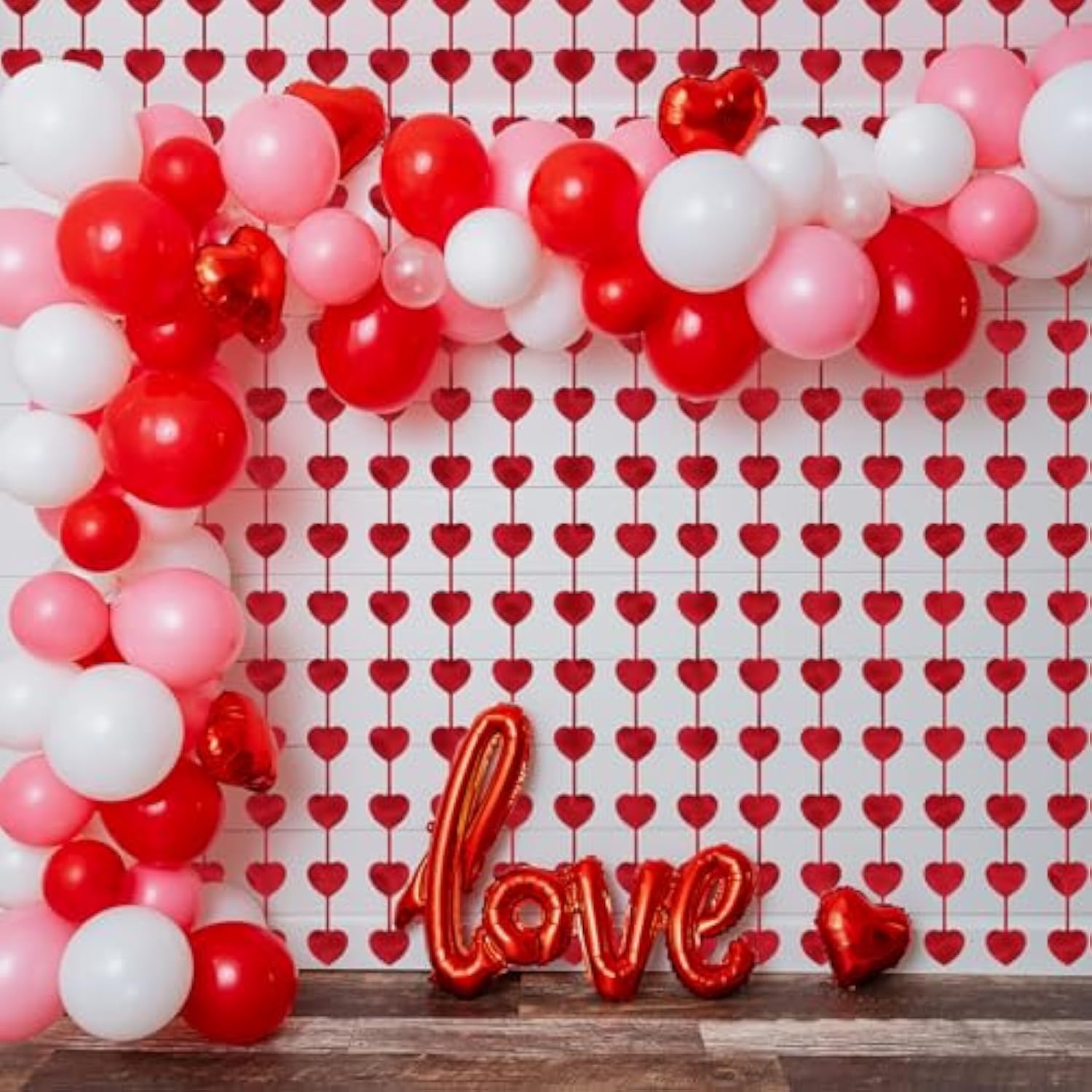 2Pcs Valentines Party Decorations Backdrop, 3.28 X 6.56 Ft Foil Heart Backdrop Valentines Door Decor, Heart Streamer Red Fringe Backdrop Valentines Favors For Anniversary, Birthday Wedding Engagement