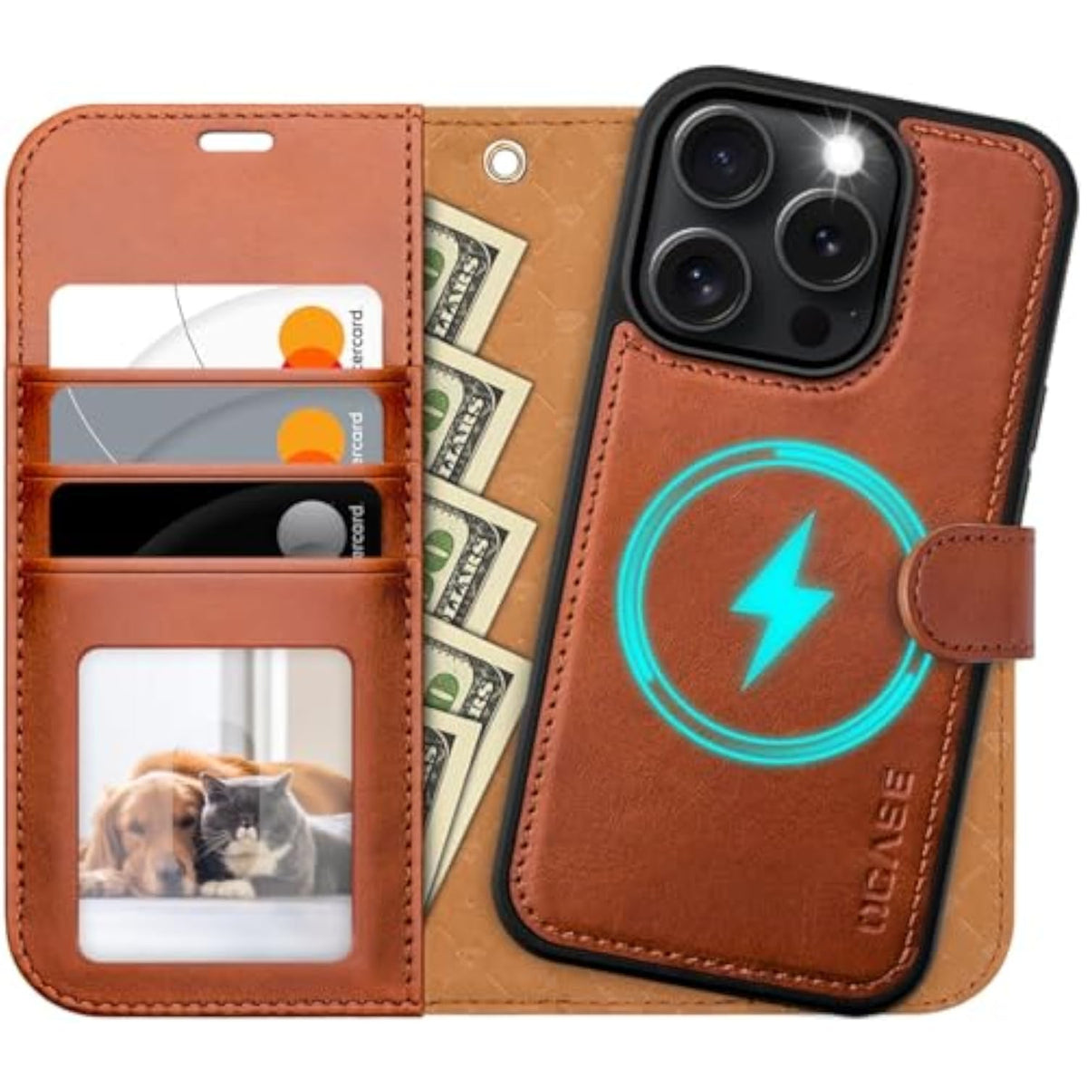 Detachable Wallet Case for iPhone 16 Pro with Card Holder and RFID Blocking Stand Wrist Strap, 2 in 1 Pu Leather Flip Folio Shockproof Phone Cover 6.3 Inch 2024, Brown