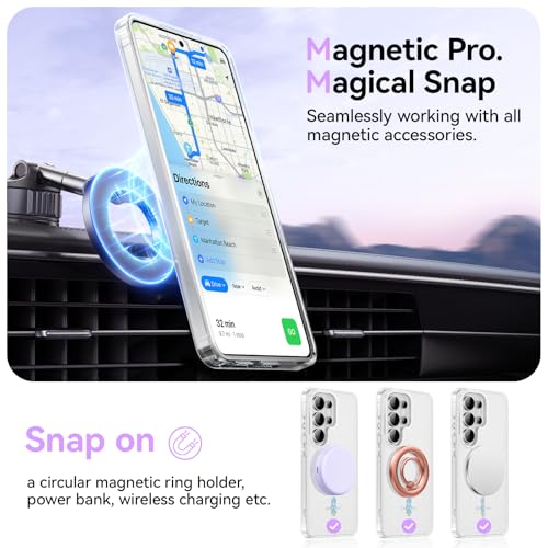Magnetic for  Galaxy S26 Ultra Case 2026, Cute Clear Sparkly Glitter Anti-Yellowing Slim Bumper Compatible with Magsafe Shockproof Protective