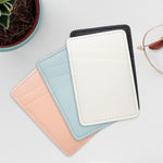 Leather Phone Card Holder Wallet, Dual Pocket Stick On - White & Blue