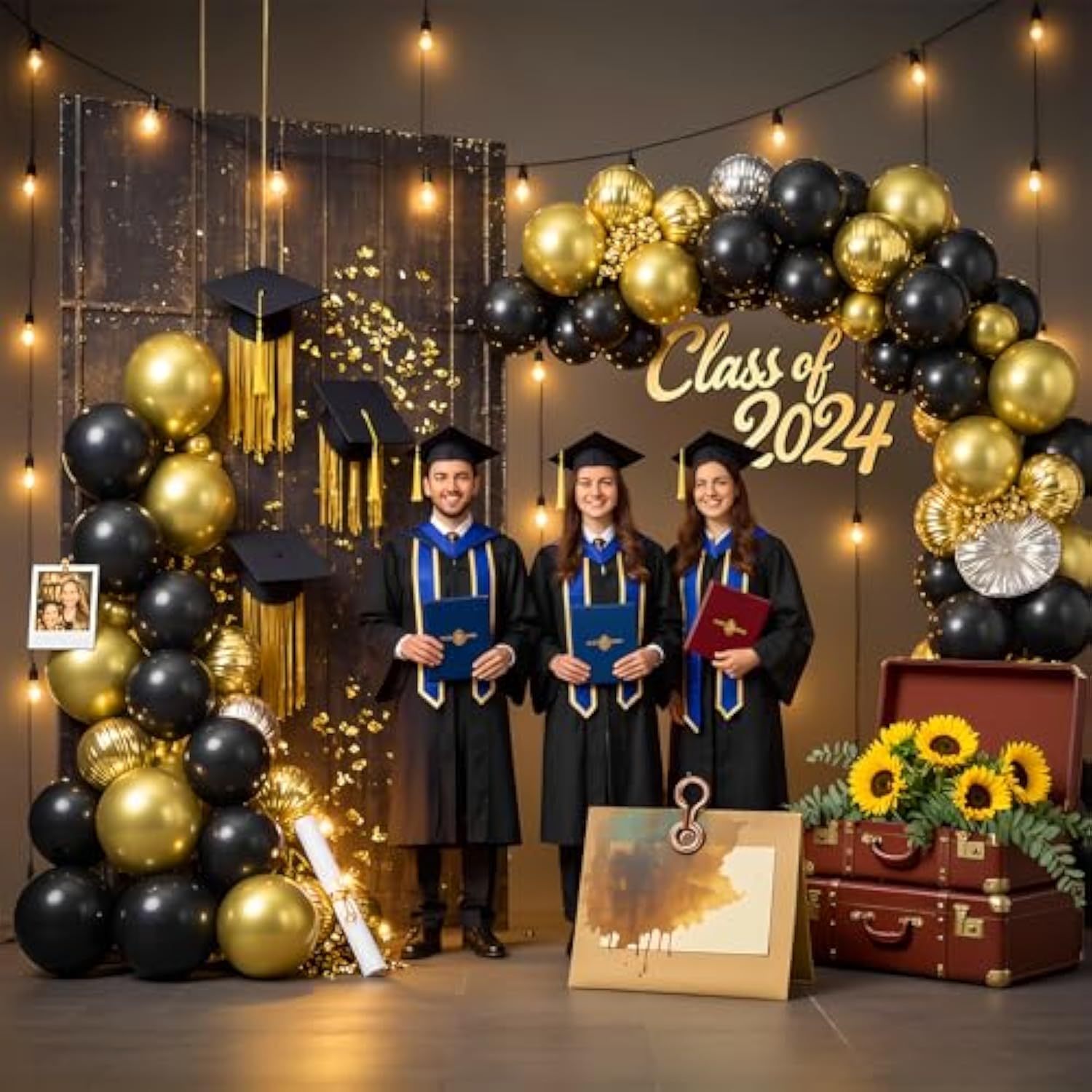 100 Pack 12 Inch Metallic Black and Gold Latex Balloons for Parties