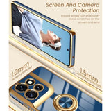 For Moto G Power 5G 2025 Case, 2X Screen Protector, 360° Rotatable Ring Holder Magnetic Kickstand,Plated Gold Edge Slim Soft Tpu Protective Cover For Motorola G Power 5G 2025 (Blue)