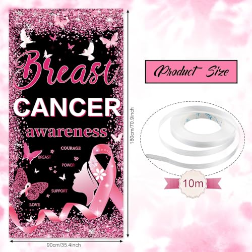 Breast Cancer Awareness Door Decorations Breast Cancer Awareness Banner Breast Cancer Awarenesss Door Banner for October Breast Cancer Month Party Decorations, 71 x 35 Inch (BLACK)