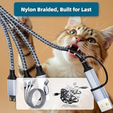 3 In 2 Multi Charging Cable(3Pack 4Ft), Usb A+Usb C Charging Cable Nylon Multi Usb Cable Universal Charging Cord With Type-C, Micro Usb And Ip Port For Cell Phones And More