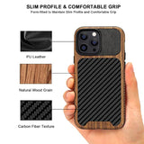 Magnetic Case Compatible With Iphone 13 Pro Max Case Wood Grain With Carbon Fiber Texture Design Leather Hybrid Slim Case (Compatible With Magsafe) Black