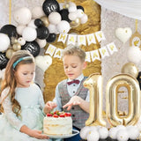 10th Birthday Black Gold Balloon Arch Kit with Number 10 & Banner