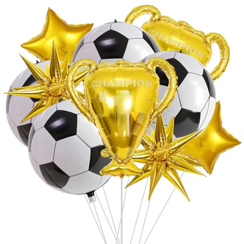 10 Pcs Soccer Balloons with Trophy for Birthday and Game Day Decorations