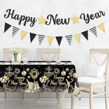 Glitter Happy New Year 2026 Black Banner New Year’s Eve Party Decor