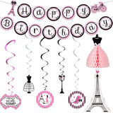 Paris Birthday Party Decorations Set, Eiffel Tower Themed Decoration For Oh La La Baby Shower, Paris Banner Honeycomb Centerpiece Cutout Hanging Swirl Decoration For Theme Party Supplies
