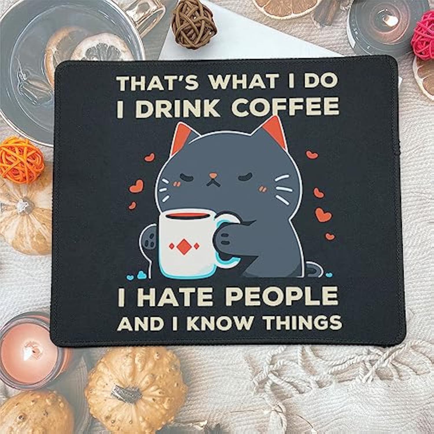 Funny I Drink Coffee I Hate People Cat Mouse Pad - Gaming 9.5 X 7.8 Inch Laptop Mouse Mat Cute Cat Dad Mom Gifts For Birthday