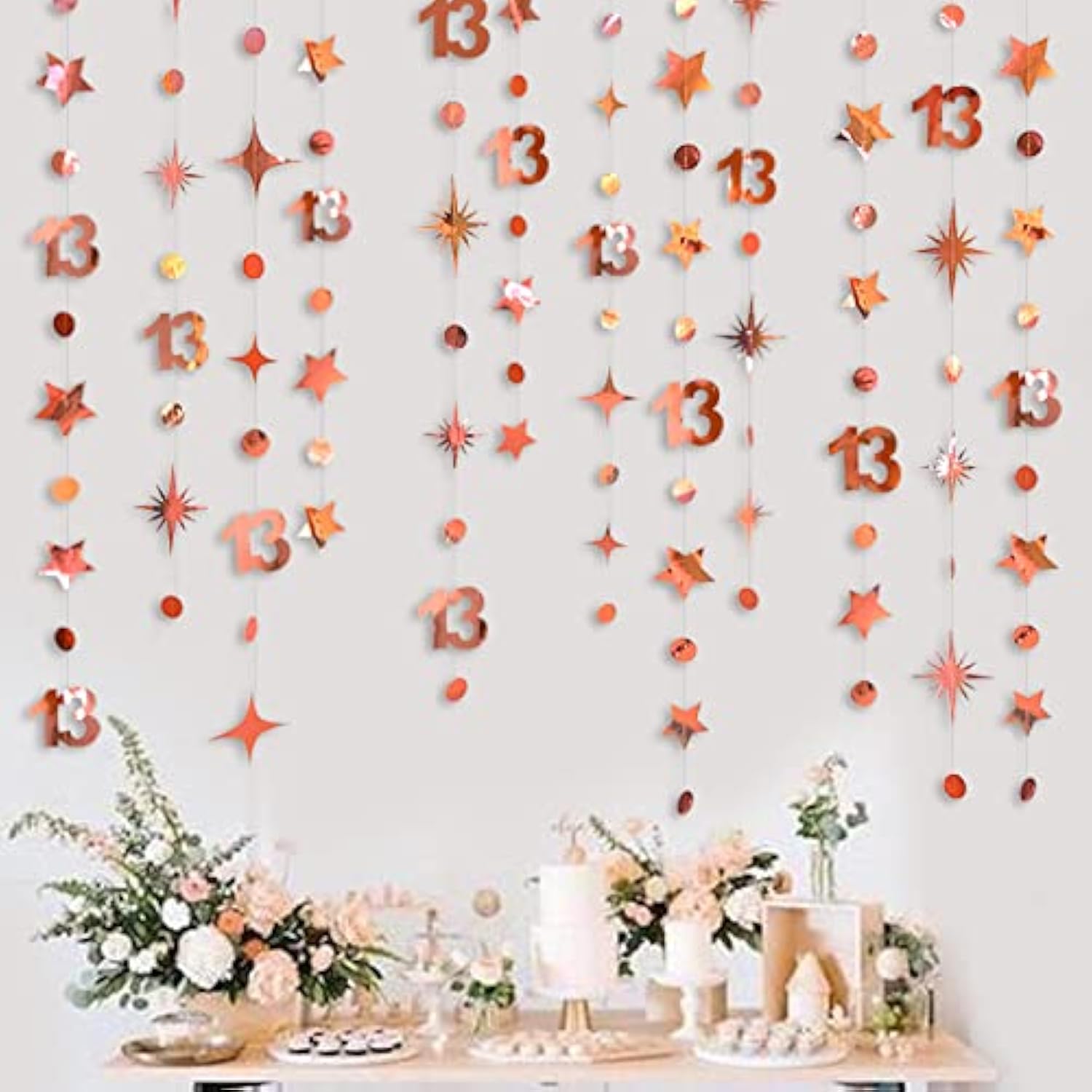 Rose Gold 13th Birthday Garland: Metallic Number & Star Banner