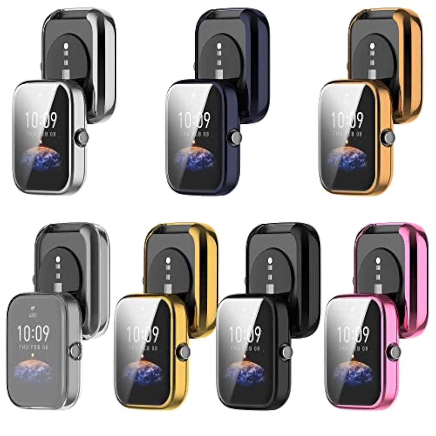 Screen Protector Case for Amazfit Bip 3/Bip 3 Pro Watch TPU Slim Case Cover with Plating Metal Color Frame and 3D Full Coverage Shell Protective for Bip 3/Bip 3 Pro SmartWatch (7 Colours)