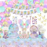 254 Pcs Party Decorations - Including Plates, Tablecloth, Balloons, Banner, Cups, Butterfly Wing Set For Birthday, Fairy Party Supplies
