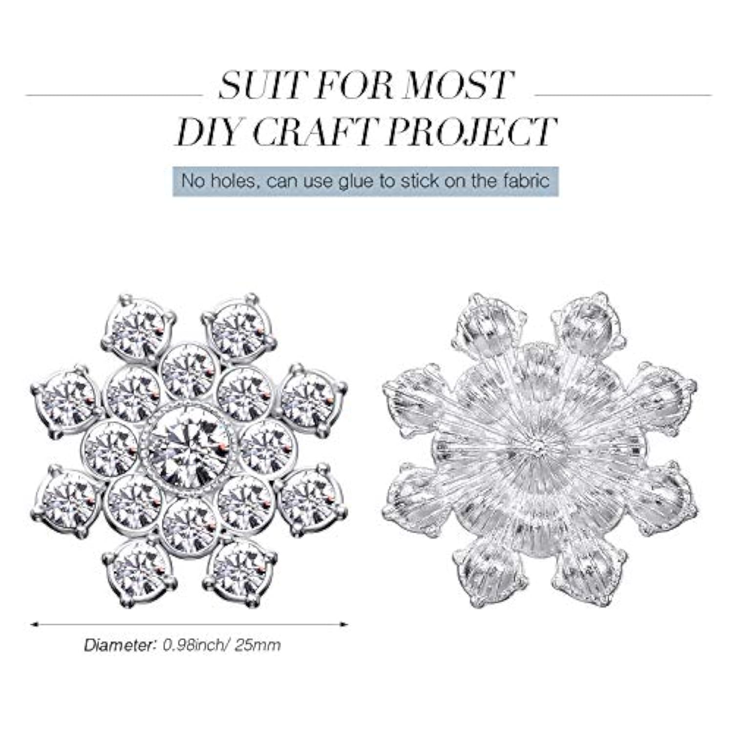 50 Pieces Snowflake Rhinestones Crystal Button Embellishments Flat Bac