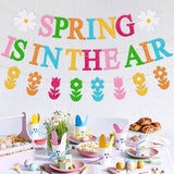 Spring Is In The Air Banner Hello Spring Party Decorations Tulips Flowers Garland Welcome Spring Happy Easter Festival Colorful Glitter Party Supplies