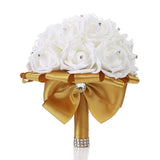 Wedding Bouquet 8 Inches Bridesmaid Toss Bouquet Hand Made Artificial Rose Flowers Diamond Satin Bridal Bouquets For Wedding, Engagement Valentine'S Day Decor (Gold)