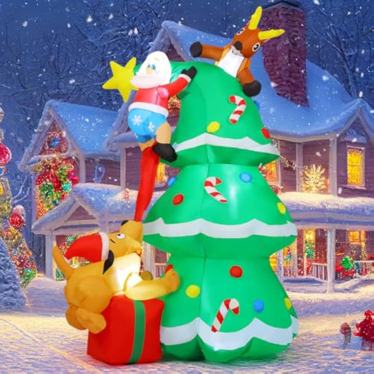 7.3Ft Christmas Inflatables Outdoor Decorations Blow Up Santa Claus Reindeer Dog Christmas Tree Inflatable With Built-In