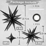 20 Pcs 27"22" Explosion Star Foil Balloons - 12 Point And Four Pointed Black Spike Balloons For Party Supplies, Christmas, Birthday, Wedding, Photo Booth (Black)