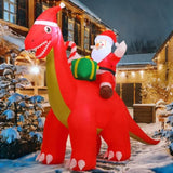 8.5Ft Long Christmas Inflatables Outdoor Decorations, Blow Up Santa Claus Riding Dinosaur With Built-In Leds For Christm