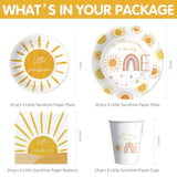 Sunshine 1St Birthday Decorations Tableware - Boho First Trip Around The Sun Birthday Decorations Party Supplies, Paper Plate, Cup, Napkin, Tablecloth, Cutlery | Serves 24