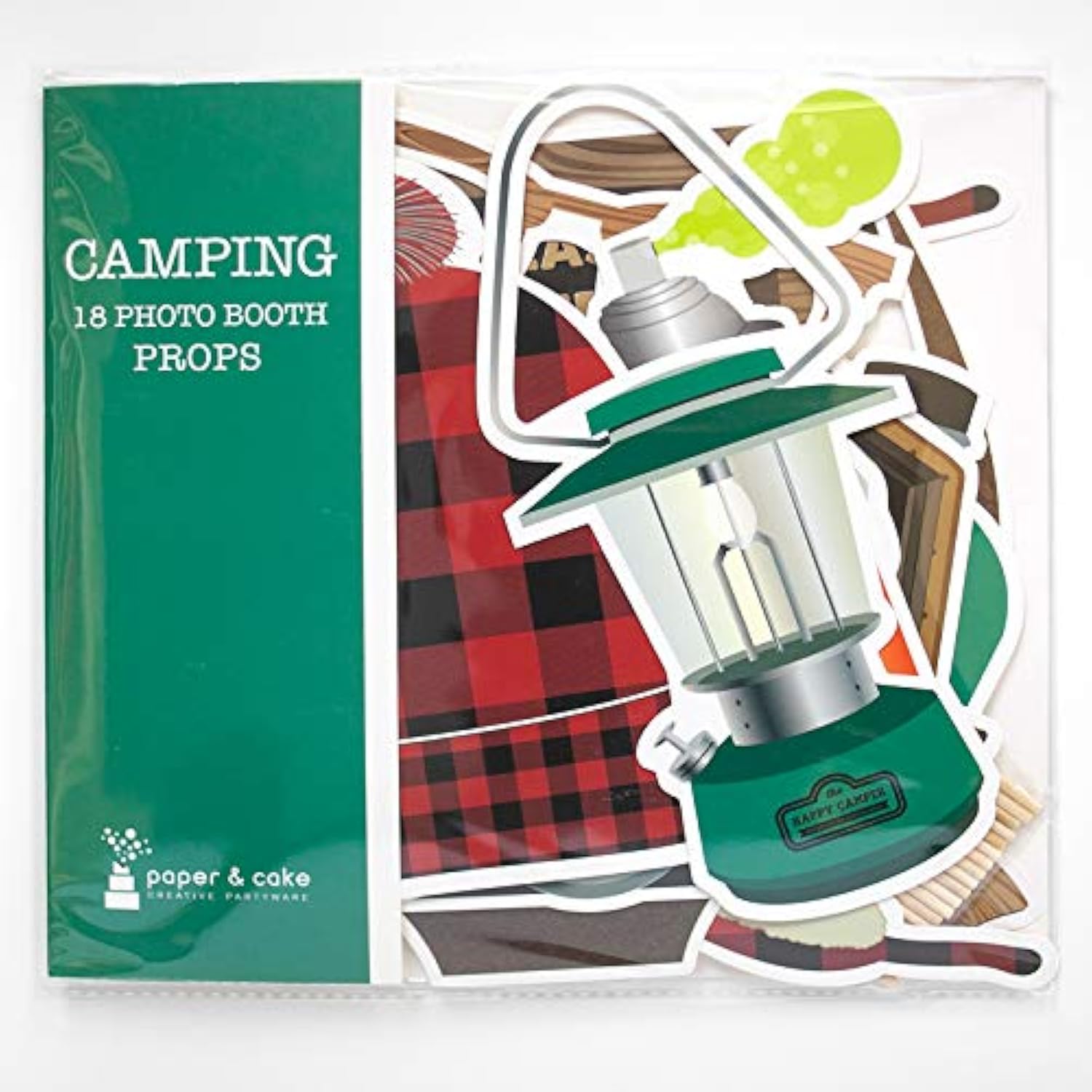 Camping Lumberjack Photo Booth Props | 18 Piece Set By Paper And Cake | Antlers, Ax, Beard, Plaid Cap, S’Mores And More | Great For Birthday Parties And Events