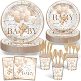 168 Pcs Bear Baby Shower Decorations Brown Bear Plates Napkins Tableware Set We Can Bearly Wait Baby Shower Supplies, Serves 24