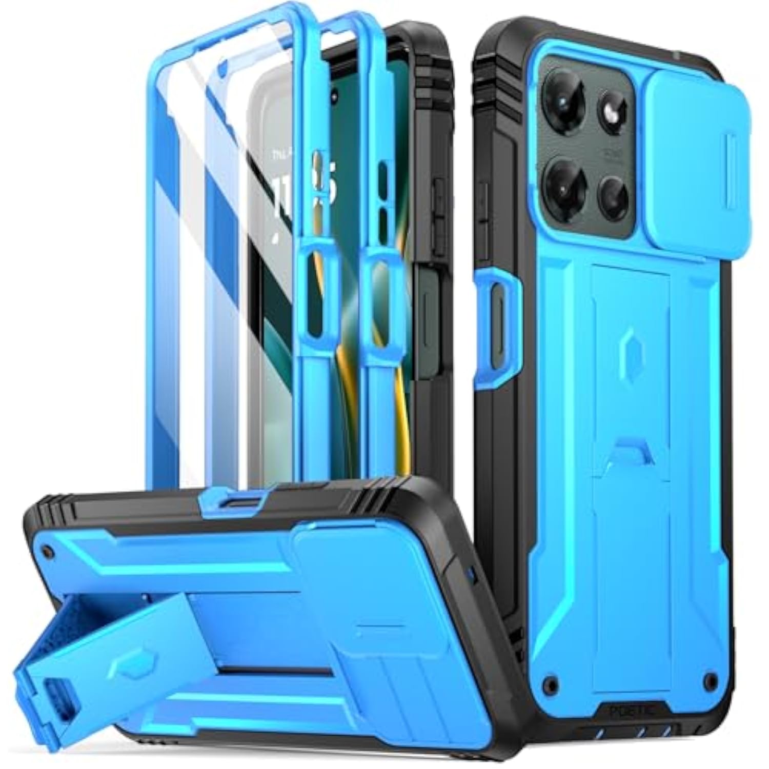 Revolution Case For Motorola Moto G 5G 2025, [Slide Camera Cover], Full-Body Military Grade Rugged Shockproof Cover With Kickstand And Built-In-Screen Protector, Light Blue