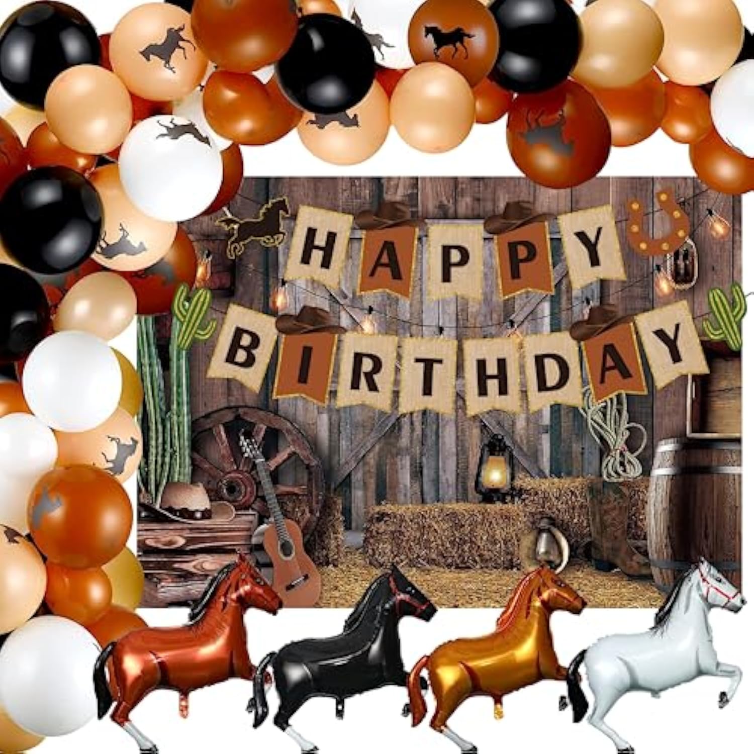 Cowboy Party Decorations, Western Cowboy Balloons Arch Garland Kit Include Cowboy Banner Backdrop Latex Balloons Horse Shaped Aluminum Foil Balloons, Western Theme Baby Shower Birthday Supplies