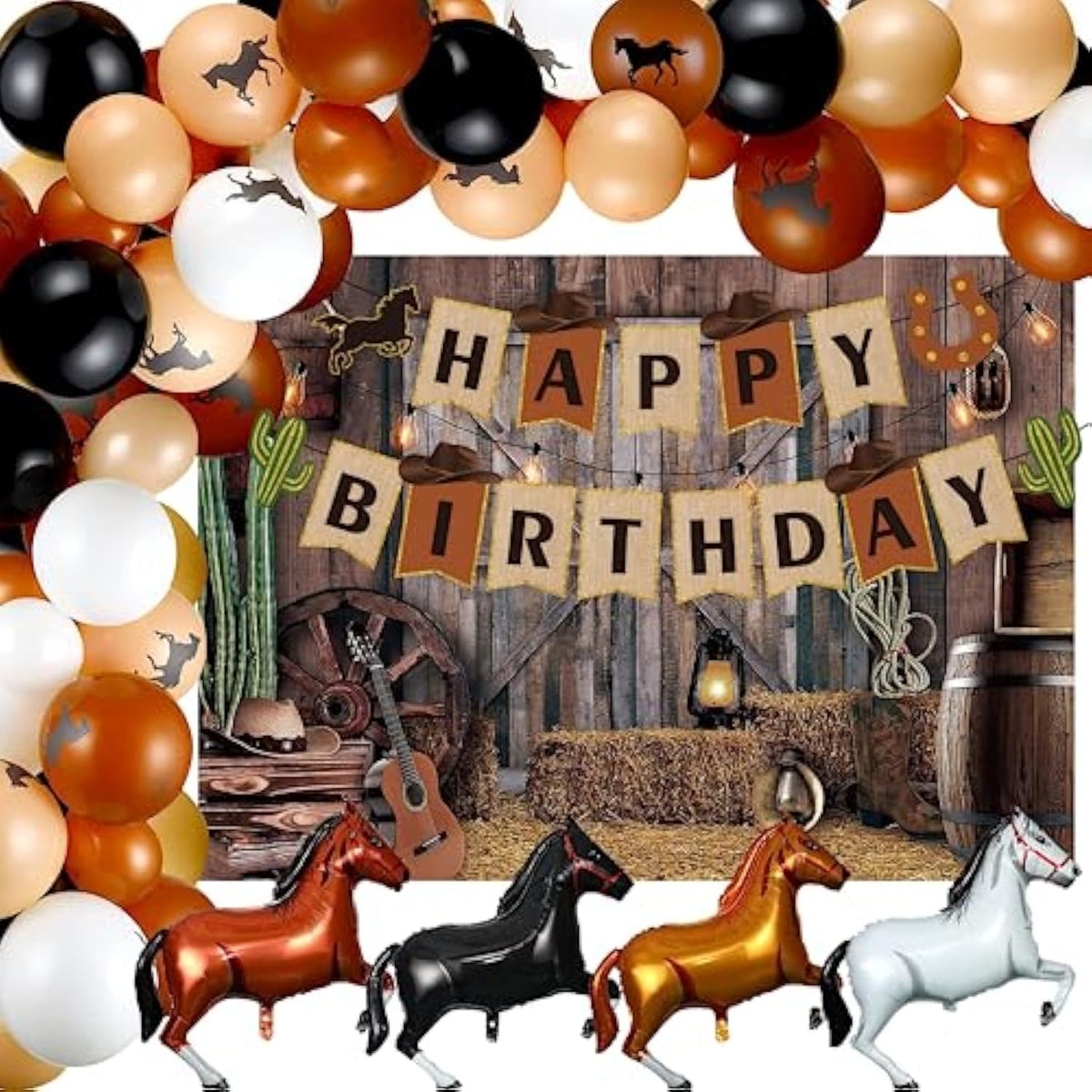 Cowboy Party Decorations, Western Cowboy Balloons Arch Garland Kit Include Cowboy Banner Backdrop Latex Balloons Horse Shaped Aluminum Foil Balloons, Western Theme Baby Shower Birthday Supplies