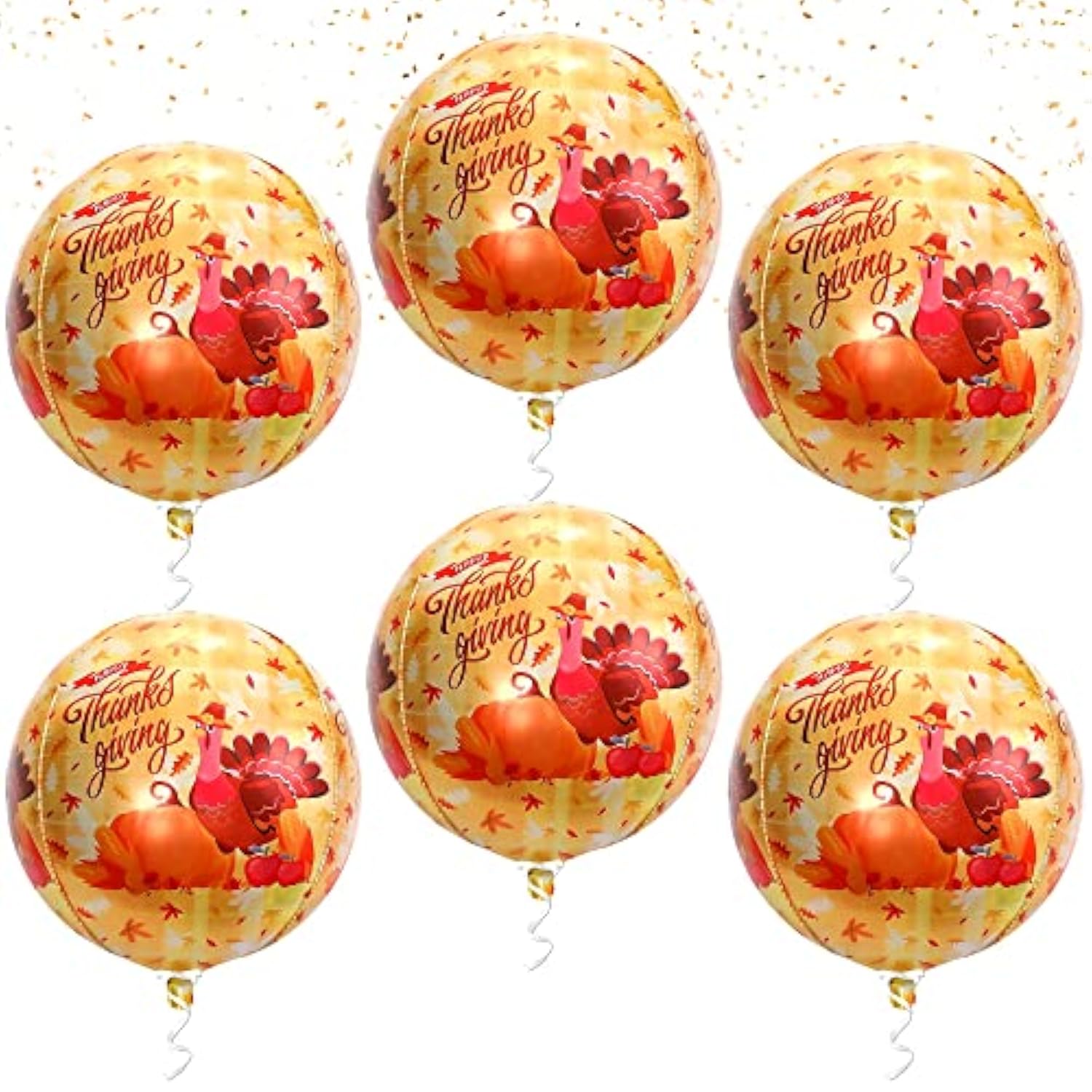 6 Pack Large 22 Inch Happy Thanksgiving Foil Turkey Balloons