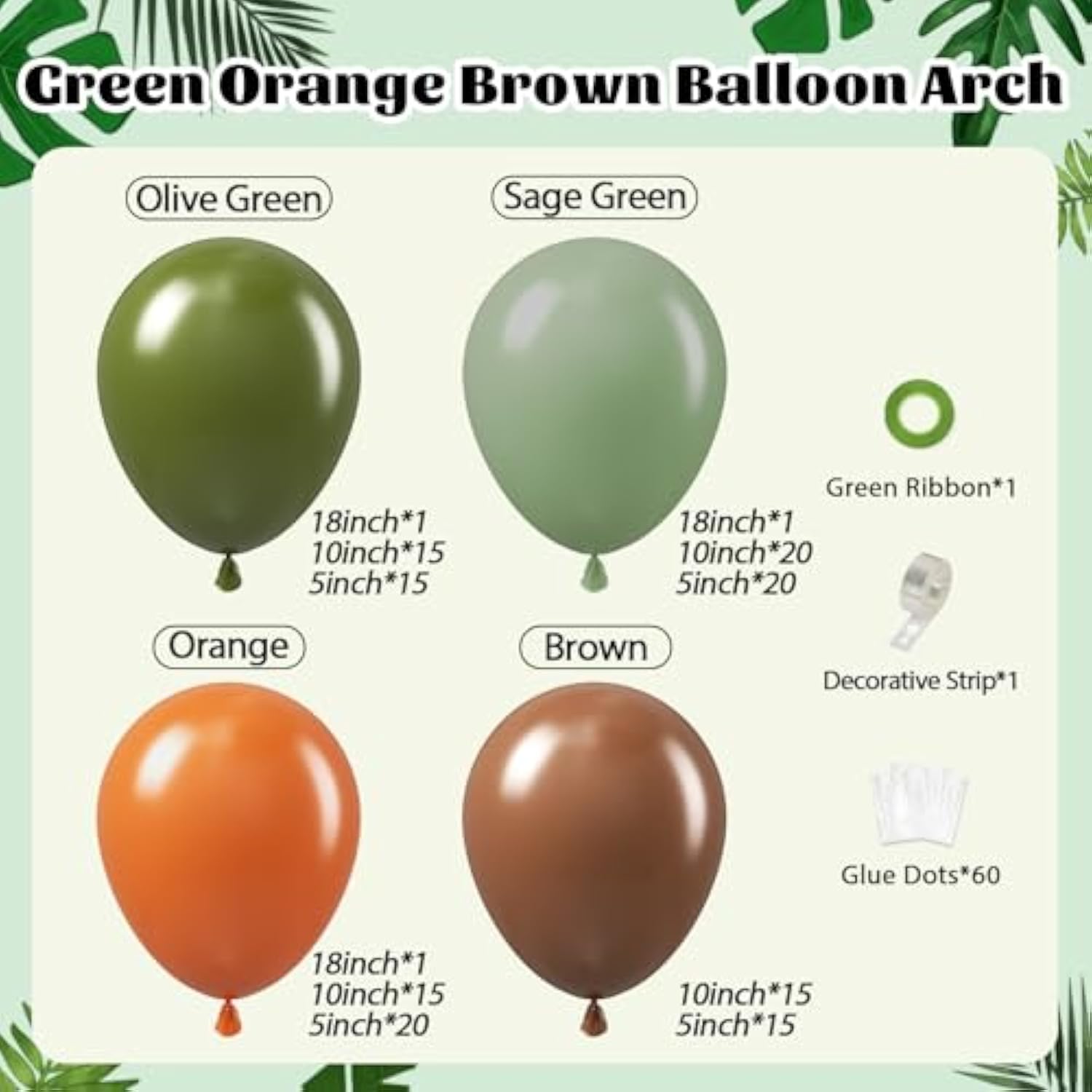 141pcs Dinosaur Balloon Arch Kit - Brown, Orange, Green for Jungle Safari Party